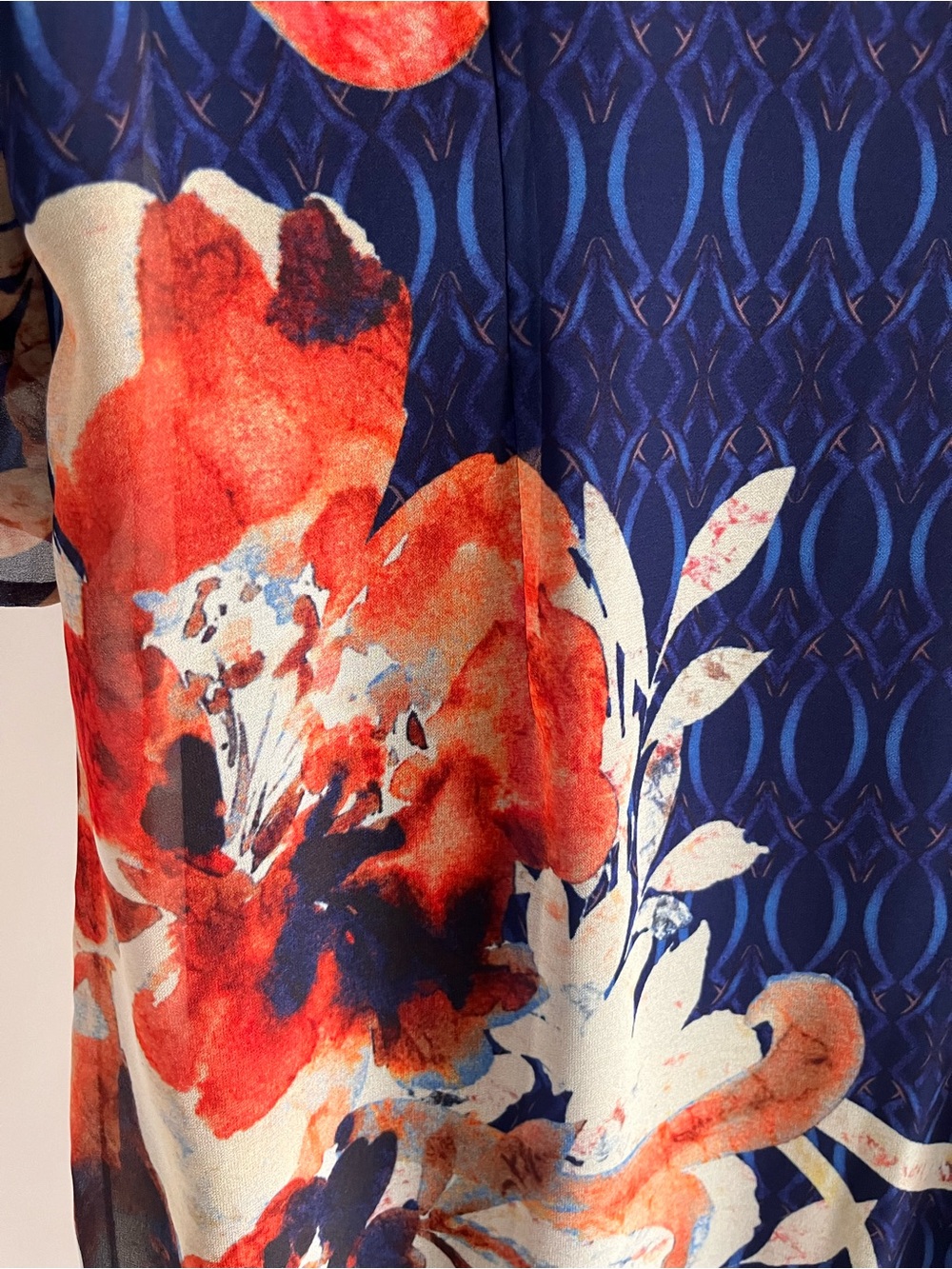 Soft Surroundings Sheer Blue Orange Floral Oversized Bold Mixed Print Midi M - Picture 9 of 10